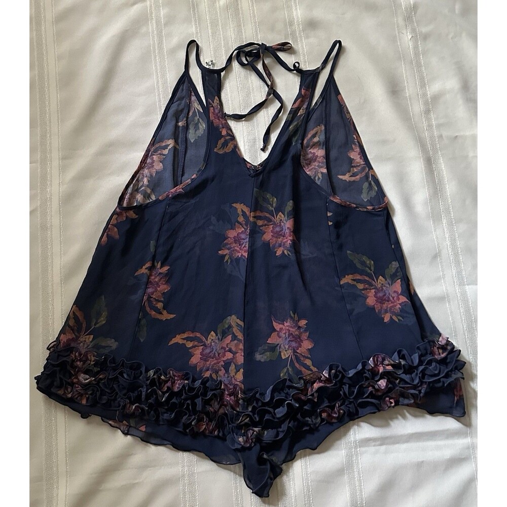 Free People Intimately "Icing On Top" Romper Size S Navy Blue Floral Print - Picture 9 of 16